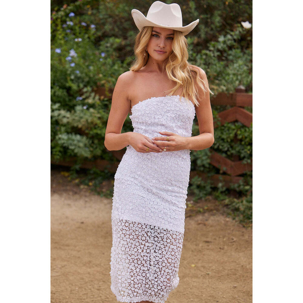 12th Tribe Hannah White Floral Applique Midi Dress Size S